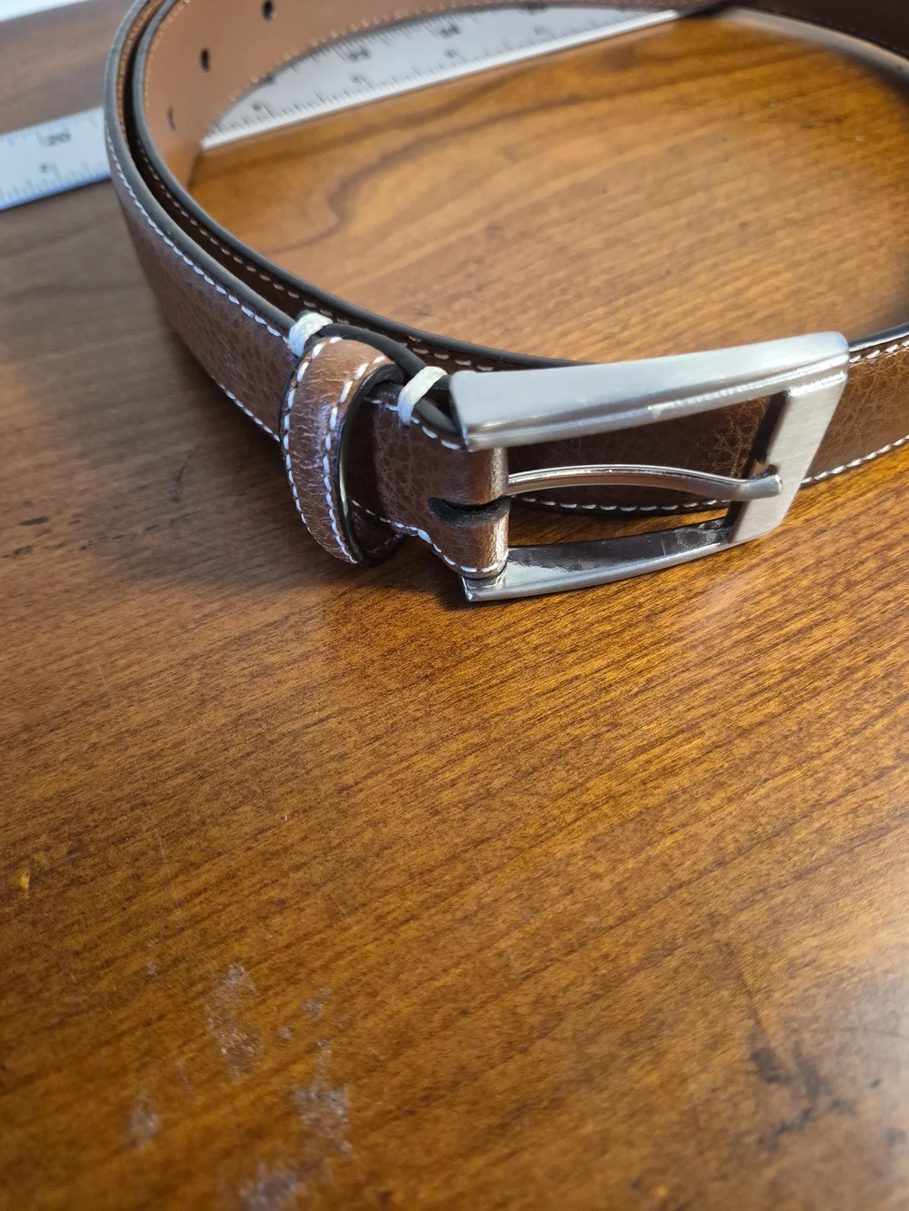 Johnston & Murphy Brown Leather Belt with Silver Buckle Size 30